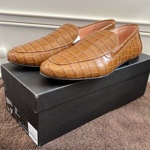 J Crew Croc Embossed Leather Smoking Slipper Loafer Dark Cedar Size 7